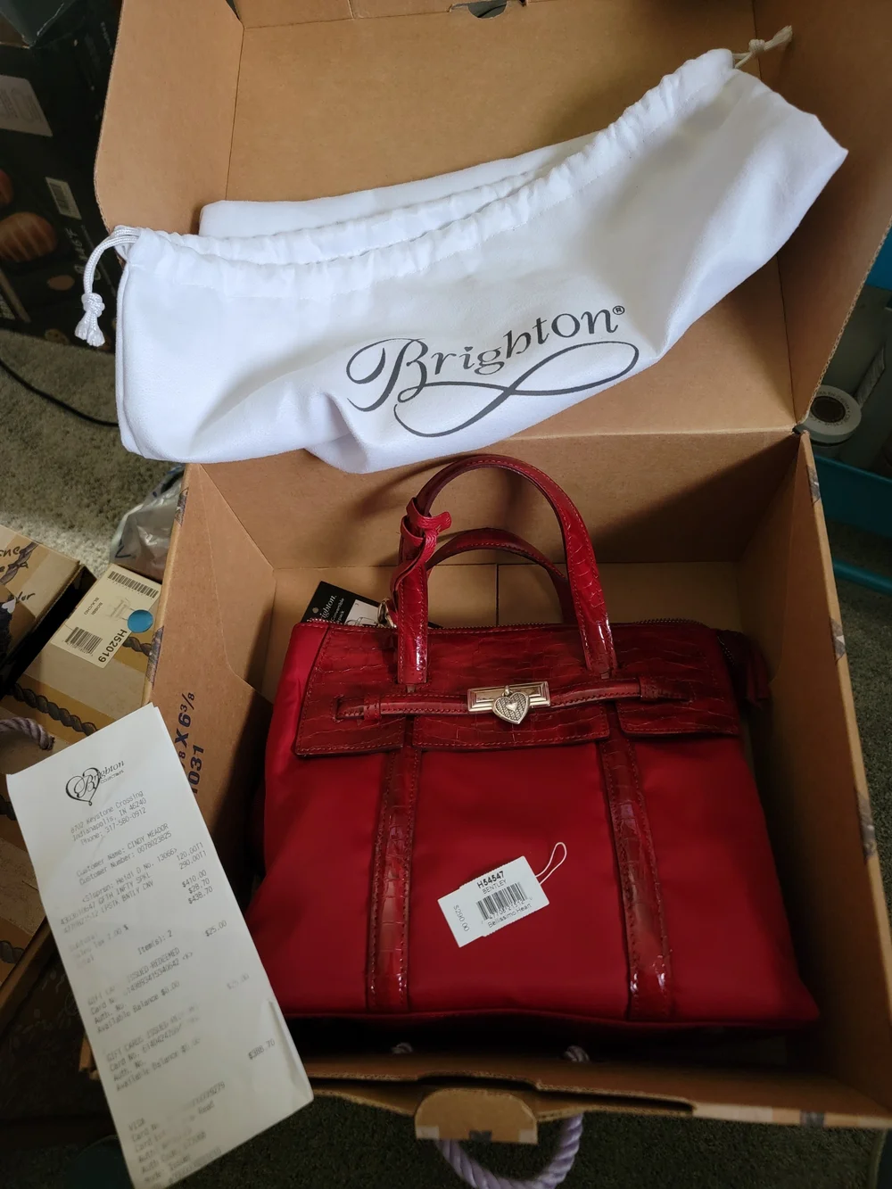 Brighton Red Heart Lock Satchel Backpack Cross Body